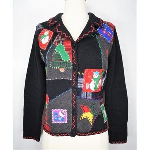 Womens Black Ugly Cute Christmas Sweater Petite M